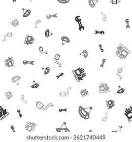 Set Wrench spanner, Bicycle helmet, Gloves and pedal on seamless pattern. Vector