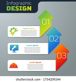 Set Wrench spanner and gear, Location with wrench spanner and Worker safety helmet. Business infographic template. Vector