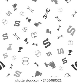 Set Wrench spanner, Hammer, Industry pipe and and arrows as workflow on seamless pattern. Vector