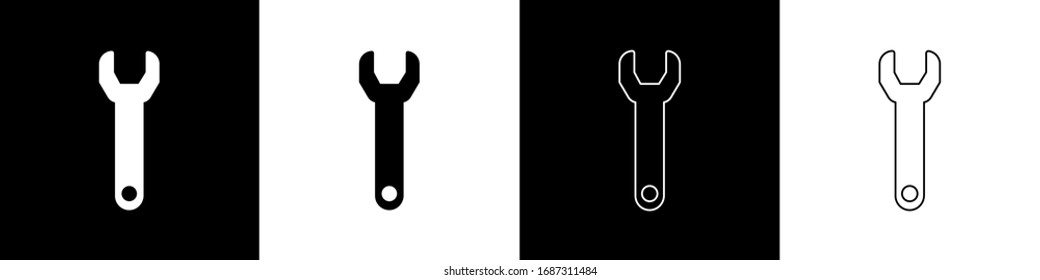 Set Wrench spanner icon isolated on black and white background.  Vector Illustration