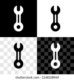 Set Wrench spanner icon isolated on black and white, transparent background.  Vector