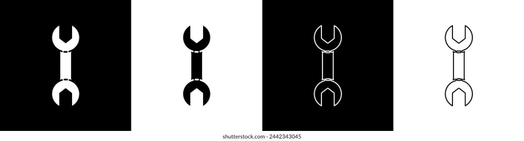 Set Wrench spanner icon isolated on black and white background.  Vector Illustration