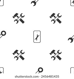 Set Wrench spanner, Mobile service and Hammer and wrench on seamless pattern. Vector