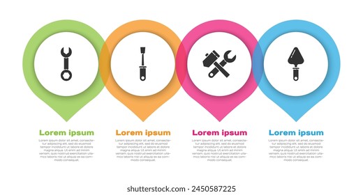 Set Wrench spanner, Screwdriver, Hammer and wrench spanner and Trowel. Business infographic template. Vector