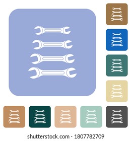 Set of wrenches white flat icons on color rounded square backgrounds