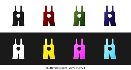 Set Wrestling singlet icon isolated on black and white background. Wrestling tricot.  Vector