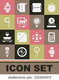 Fijar el reloj de pulsera, la calculadora, el diámetro, la medición de área, el multímetro, el micrómetro, el icono de agua inteligente y de presión. Vector