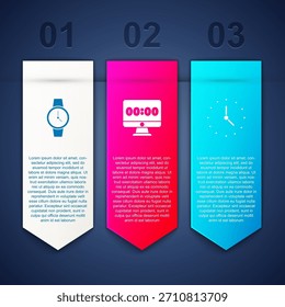 Establecer reloj de pulsera, reloj en el monitor y . Plantilla de infografía de negocios. Vector