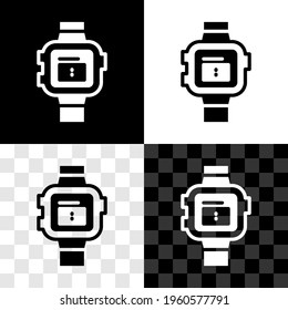 Set Wrist watch icon isolated on black and white, transparent background. Wristwatch icon.  Vector