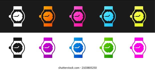 Set Wrist watch icon isolated on black and white background. Wristwatch icon.  Vector