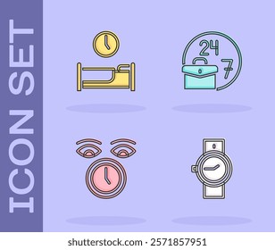 Set Wrist watch, Time to sleep, Clock and Always busy icon. Vector