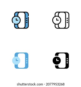Set of Wristwatch Icons with different styles Glyph Outline Flat and Colored