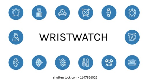 Set of wristwatch icons. Such as Alarm clocks, Watchmaker, Table clock, Alarm clock, Watch, Wristwatch, Watch strap , wristwatch icons