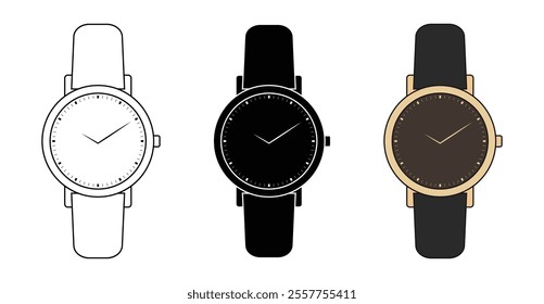 set wristwatch line black flat design