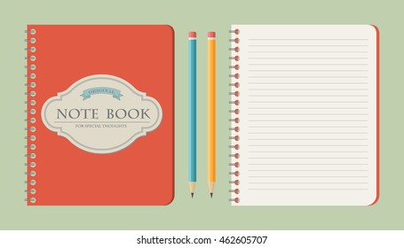Set of write papers, pencils and and note books in vintage style