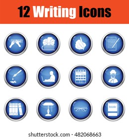 Set of writer icons. Glossy button design. Vector illustration.