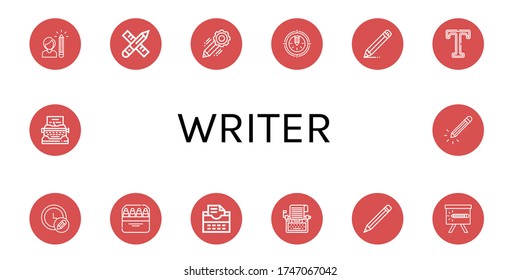 Set of writer icons. Such as Pencil, Type, Pencils, Typewriter , writer icons