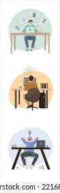 Set of writers with computers on white background