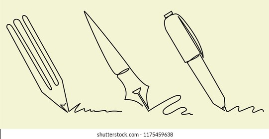 Set of writing accessories one line drawing