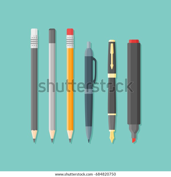 Set Writing Drawing Items Isolated On Stock Vector (Royalty Free) 684820750