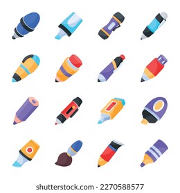 Juego de iconos planos de equipos de escritura 


