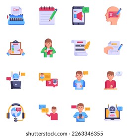 Set of Writing and Linguistics Flat Icon Designs 
