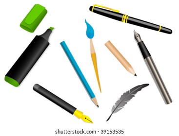Set of writing object isolated on white background
