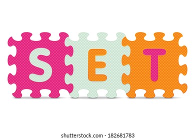 "SET" written with alphabet puzzle - vector illustration