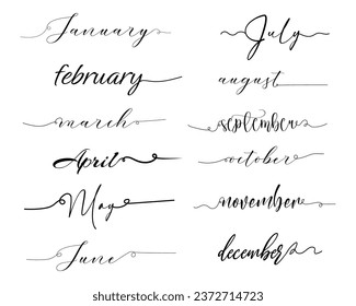 Conjunto de nombres escritos de meses sobre fondo blanco
