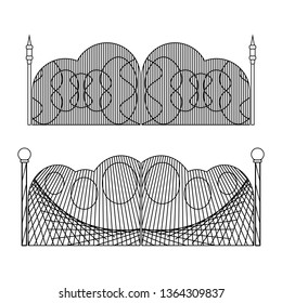 Set of wrought iron gates and gates made of metal. Vector illustration