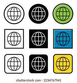 Conjunto de símbolos de sitio web de WWW a nivel mundial, icono de Internet, dirección de sitio web globo, símbolo de contorno plano.