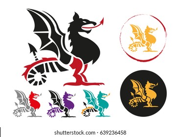 A set of Wyvern serpent which is a two-legged creature with a dragon's head and tail. Editable Clip Art.