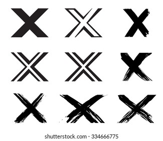 Set of X  handwritten letter on white background.