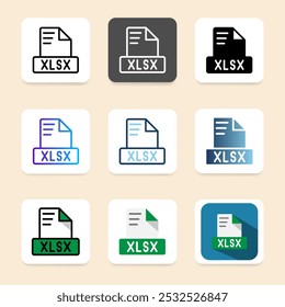 Set xlsx document format file icons. simple design for a responsive user interface.