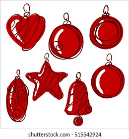 Set of xmas balls and decorations, vector illustration