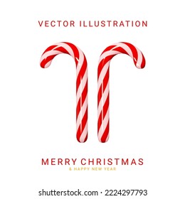 Set of Xmas candy canes isolated on white background. 3d realistic holiday sweets. Templates of candies for Christmas and New Year decoration. Vector illustration.