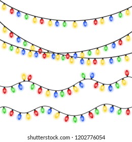 Set of xmas colorful glowing garland. Christmas lights isolated on white background. EPS 10 vector illustration