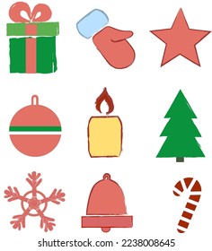 Set of Xmas Decoration Elements. Seasonal Holiday Set. Vector Illustration