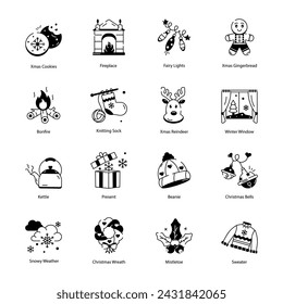 Set of Xmas Holiday Linear Icons 

