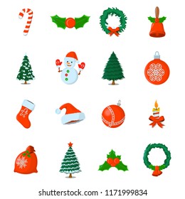 Set of XMas Isolated icon. Cartoon style. Vector Illustration for Christmas day.