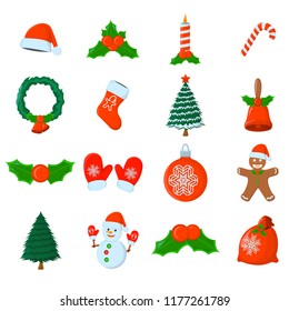 Set of XMas Isolated icon. Cartoon style. Vector Illustration for Christmas day.