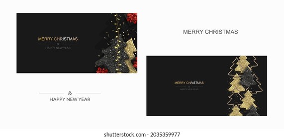 Set of Xmas Posters, greeting cards, banners. New Year horizontal Backgrounds. 