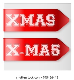 Set of Xmas Red Label Ribbons. Vector illustration Isolated on white background.