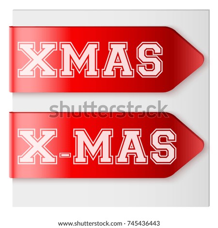 Set of Xmas Red Label Ribbons. Vector illustration Isolated on white background.