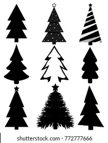 Set Xmas tree icons, Christmas symbols, flat design template, vector illustration