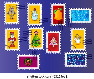 Set of Xmas vector post mark.