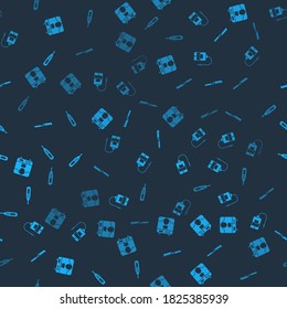 Set X-ray machine, IV bag, Medical saw and digital thermometer on seamless pattern. Vector.