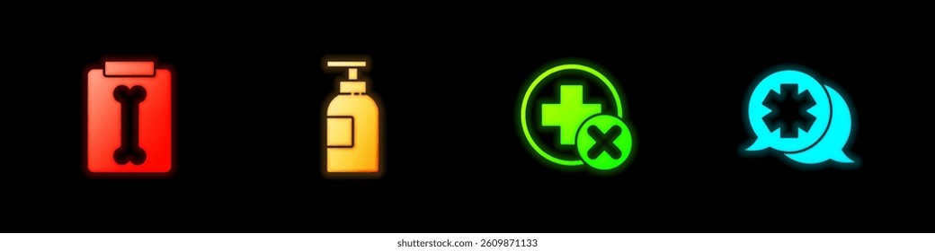 Set X-ray shots, Hand sanitizer bottle, Cross hospital medical and Dialogue with the doctor icon. Vector