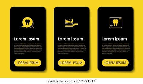 Conjunto de rayos X de dientes, cepillo de dientes con pasta de dientes y . Plantilla de infografía de negocios. Vector