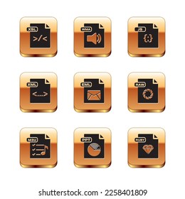 Set XSL file document, M3U, PPT, EML, XML, JS, RUBY and WMA icon. Vector